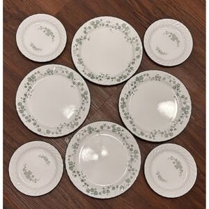 Corning Corelle Callaway Green Ivy Set of 8 Fluted Swirl 4 Dinner 4 Salad Plates